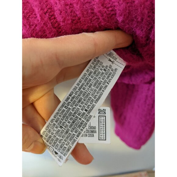 Womens Magenta Chunky Knit Cropped Sweater Jumper Pullover Zig Zag Hem Boxy Sz S - Picture 6 of 7